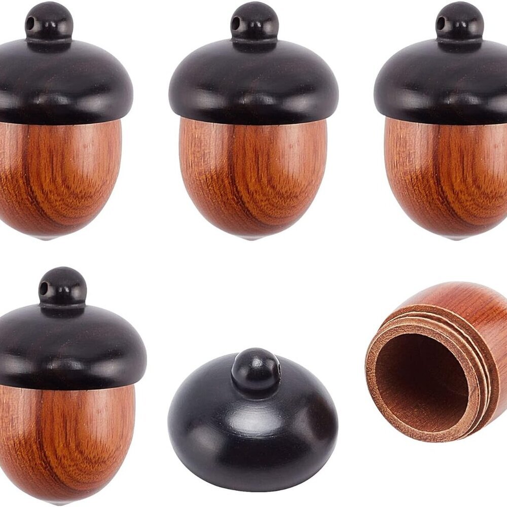 5Pcs Wooden Acorn Nut Box Pendant Disconnectable Camel Wood Acorn Charms for DIY